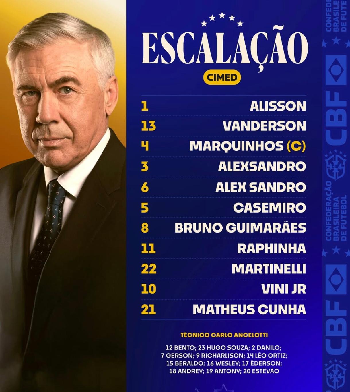 Carlo Ancelotti diuji. Brasil vs Paraguay dihelat di Neo Quimica Arena, Sao Paulo, Brasil pada Rabu, (11/6/2025) WCQ 2026.