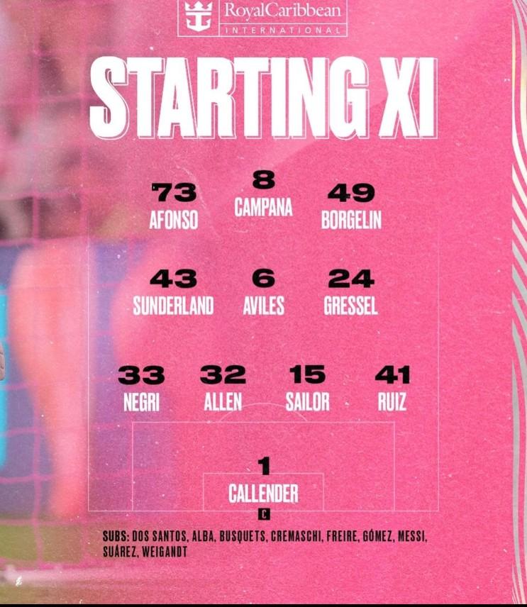 Starting XI Inter Miami. Messi cadangan