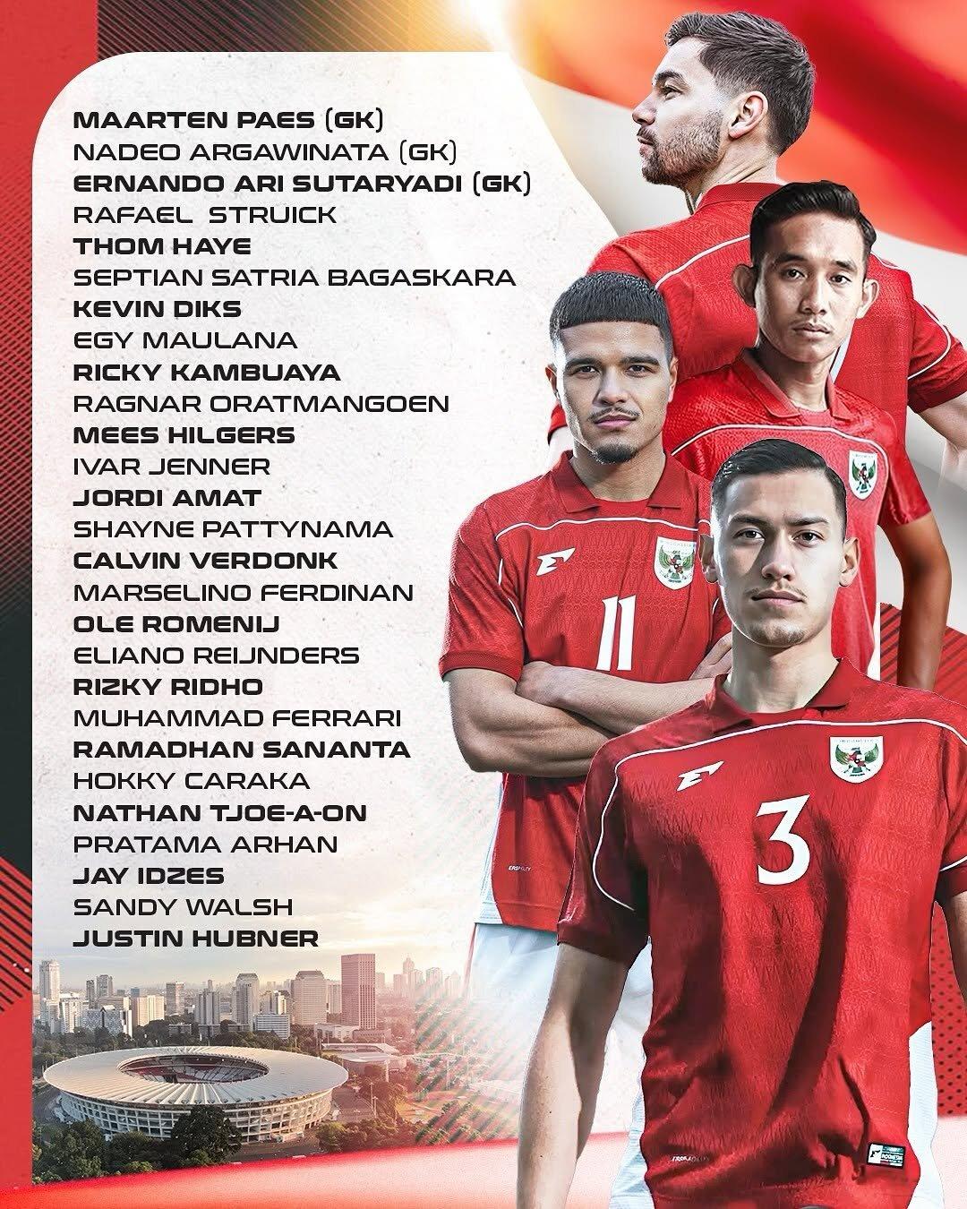 Susunan lengkap pemain Timnas Indonesia perdana dari Patrick Kluivert.  jelang Timnas Indonesia vs Australia di Kualifikasi Piala Dunia.