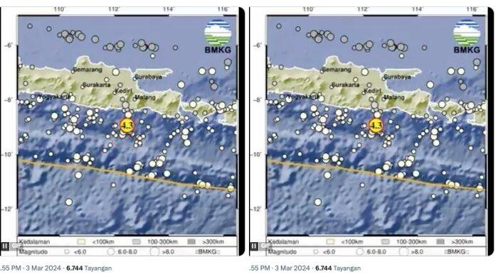 GEMPA MALANG - Informasi gempa terkini dari BMKG. Update info gempa beberapa menit yang lalu terjadi di Malang, Jawa Timur, berikut info BMKG, gempa terkini Jatim.