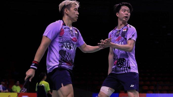 Marcus Fernaldi Gideon/Kevin Sanjaya Sukamuljo. Live streaming badminton semifinal Thailand Open 2023 hari ini. Menanti aksi Marcus/Kevin yang dijuluki Minions taklukkan riwayat buruk H2H vs China