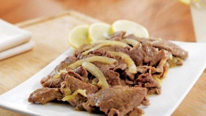 Daging sapi tumis saus bawang.