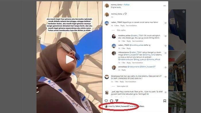 Fahmi Husaeni saat menyukai sattus Norma Risma.