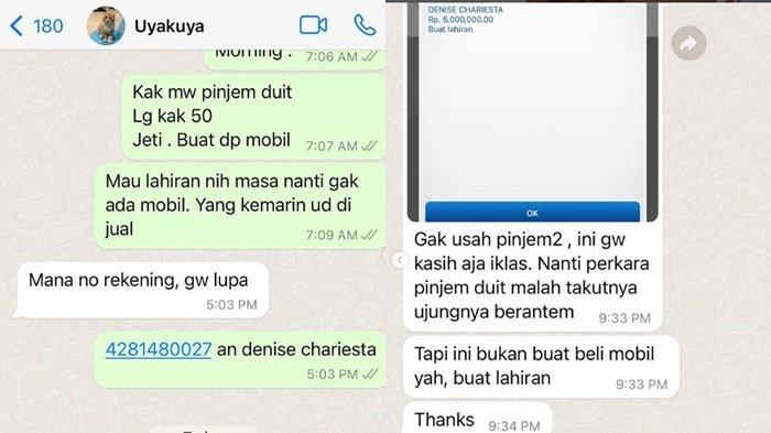 Isi chat Denise Chariesta dengan Uya Kuya yang diunggah di Instagram pribadinya.