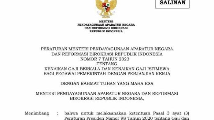 Syarat dan aturan kenaikan gaji berkala dan kenaikan gaji istimewa PPPK sesuai Permenpanrb No 7 tahun 2023.
