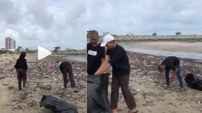 Pelajar SMK 5 membersihkan tumpukan sampah Pantai Dusit Balikpapan