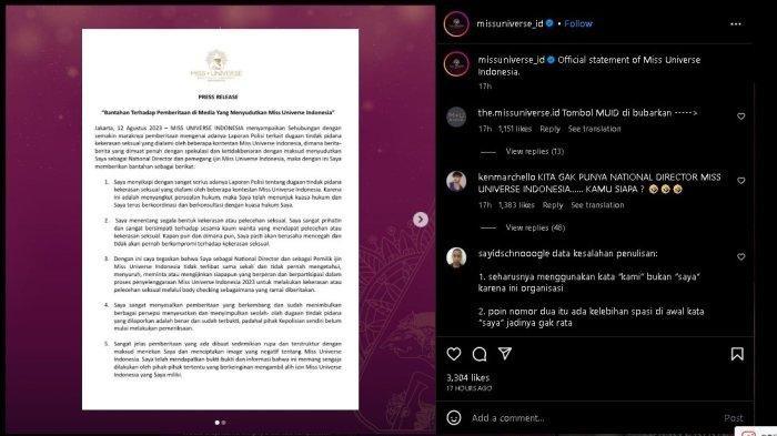 Pernyataan National Director Miss Universe Indonesia, Poppy Capella.