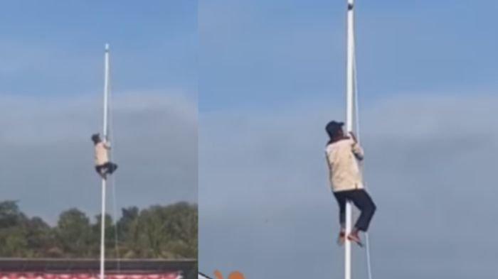 Viral aksi Ketua RT di Tenggarong panjat tiang bendera saat upacara 17 Agustus 2023 peringati HUT ke-78