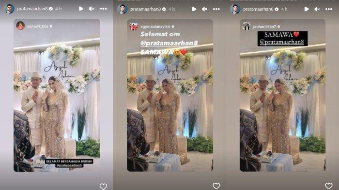 Ucapan selamat atas pernikahan Pratama Arhan dan Azizah Salsha dari Asnawi Mangkualam Bahar, Egy Maulana Vikri, dan Irfan Jauhari.