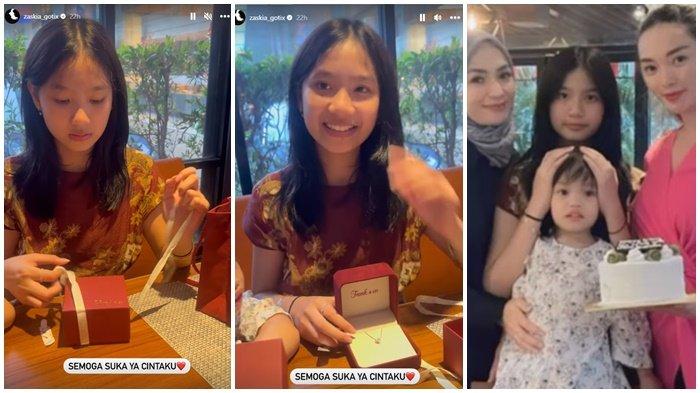 Zaskia Gotik memberi kado perhiasan untuk putrinya, Aqila Ramadhani.