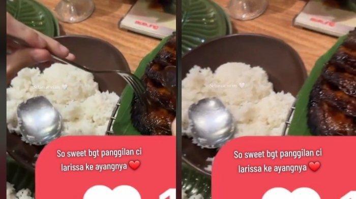 Rekaman Larissa Chou mengambilkan makanan untuk calon suaminya.