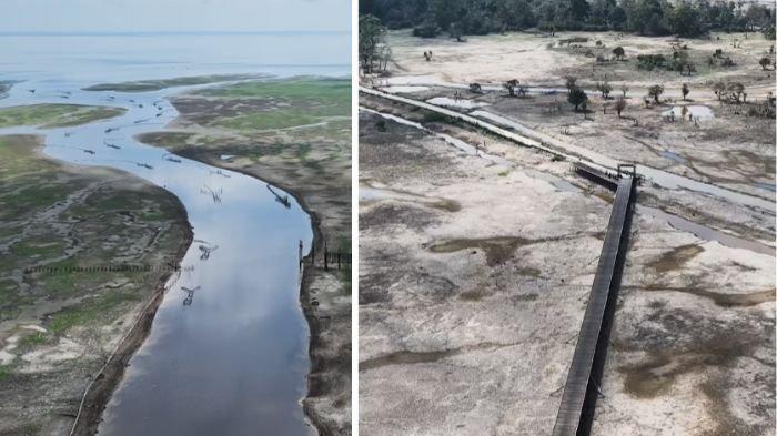Danau Melintang Mengering di Kutai Kartanegara viral di media sosial.