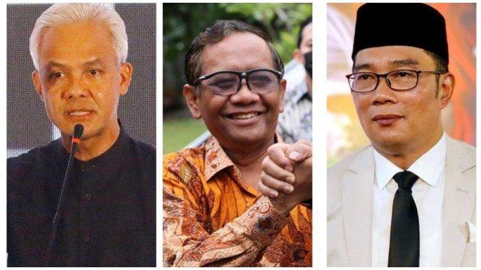 Kiri ke kanan) Ganjar Pranowo, Mahfud MD, dan Ridwan Kamil