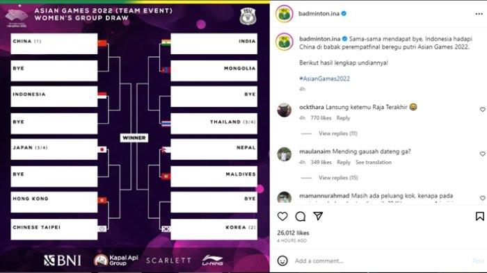 Hasil drawing badminton Asian Games 2023 untuk beregu putri