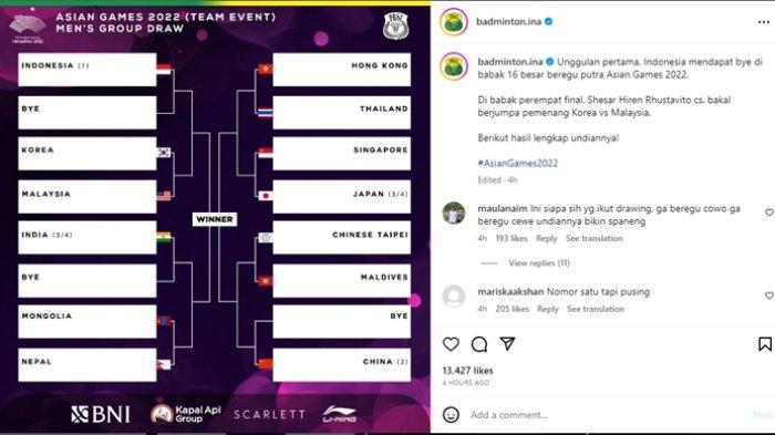 Hasil drawing badminton Asian Games 2023 untuk beregu putra