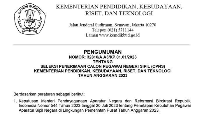 Kemdikbudristek membuka lowongan CPNS 2023, klik link di bawah ini untuk mengetahui informasinya.