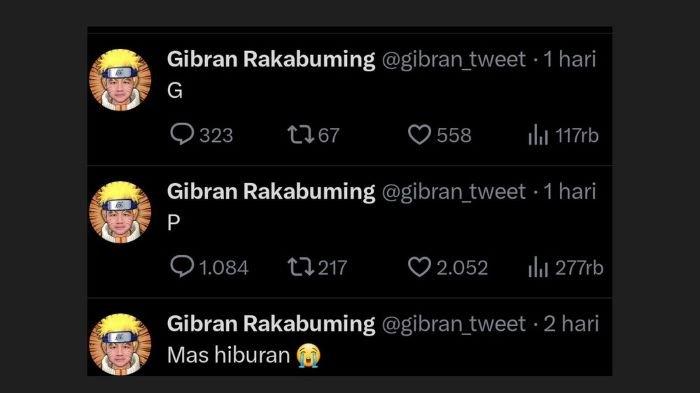 Tangkapan layar huruf P dan G yang dituliskan Wali Kota Solo Gibran Rakabuming Raka di akun X pribadinya, Kamis (12/10/2023).