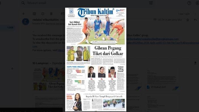 Headline Tribun Kaltim 22 Oktober 2023. Kapan deklarasi atau diumumkan? simak berita Gibran dan Prabowo Subianto Terbaru dan Hasil Survei capres dan cawapres 2024 di Pilpres 2024