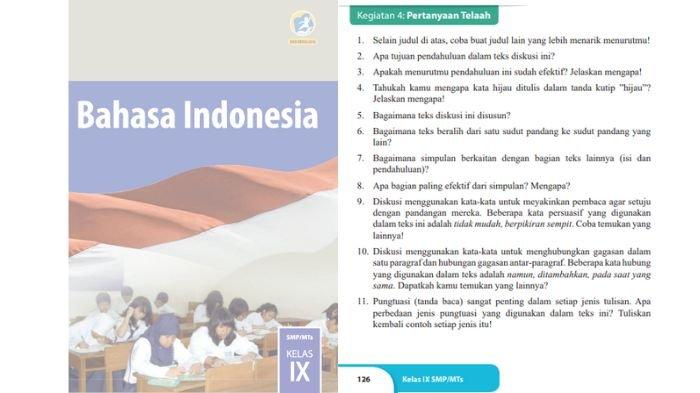 Soal Bahasa Indonesia kelas 9 SMP halaman 126, cek kunci jawabannya.