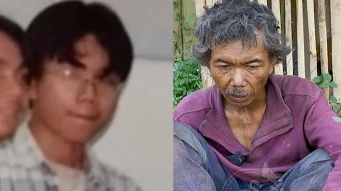 Foto Enuh Nugraha saat masih berkuliah di ITB tahun 1997 dulu, dan kondisinya sekarang yang menggelandang di jalan (kanan).