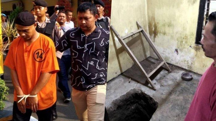 Kiri: Tersangka SH. Kanan: lubang di lantai kamar rumah SH di mana Fitriani (21) ditemukan tinggal tulang belulang, Jumat (24/11/2023).