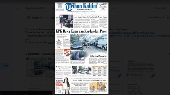Head Line Tribun Kaltim 1 Desember 2023 - Usai Lima Jam Geledah Kantor PT FPL di Paser, KPK Bawa Koper dan Kardus yang Diduga Berisi Dokumen