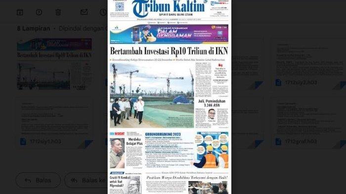 HL tribun Kaltim 18 Desember 2023 - Bertambah investasi Rp10 Triliun di IKN dan ada investor lokal Kalimantan, Groundbreaking ketiga direncanakan 20-21 Desember 2023