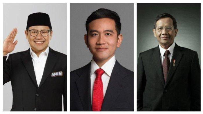 Tiga calon wakil presiden (cawapres) yang akan berlaga di Pilpres 2024; foto dari kiri ke kanan (Cak Imin, Gibran, Mahfud MD).
