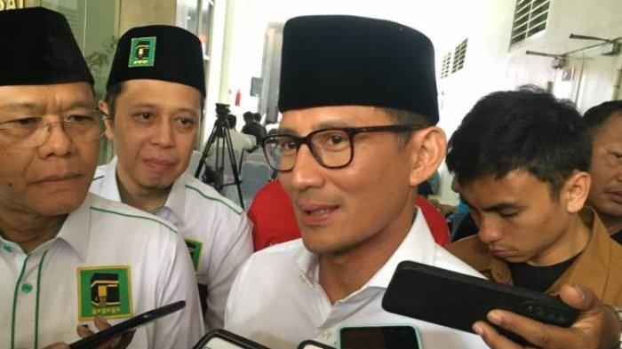 Ketua Badan Pemenangan Pemilu (Bappilu) DPP PPP Sandiaga Uno di DPP PDIP, Jakarta Pusat, Rabu (18/10/2023).