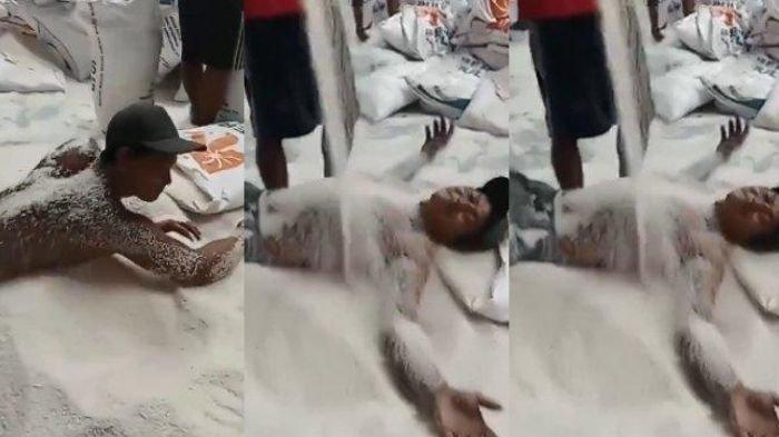Viral pria mandi beras.