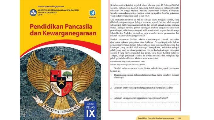 Soal PKN kelas 9 SMP halaman 111, berikut kunci jawabannya.