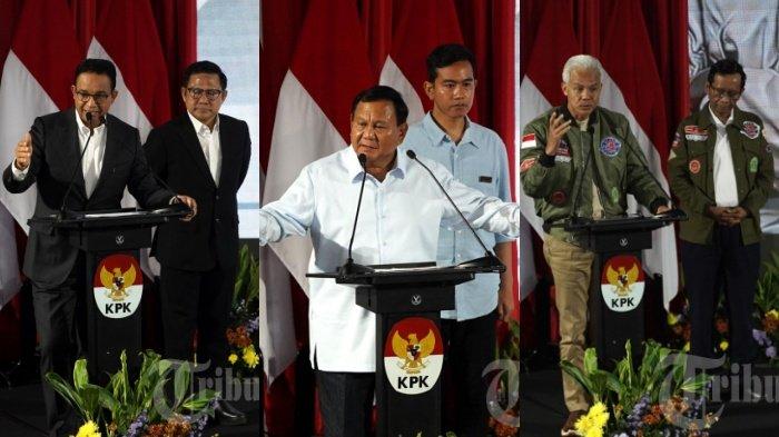 Tiga pasangan calon di acara KPK, Rabu (17/1/2024), Anies-Muhaimin, Prabowo-Gibran dan Ganjar-Mahfud. Berikut janji capres untuk pemberantasan korupsi. Anies: koruptor dimiskinkan, Ganjar kembalikan indepedensi KPK. Cek janji lengkap Prabowo.