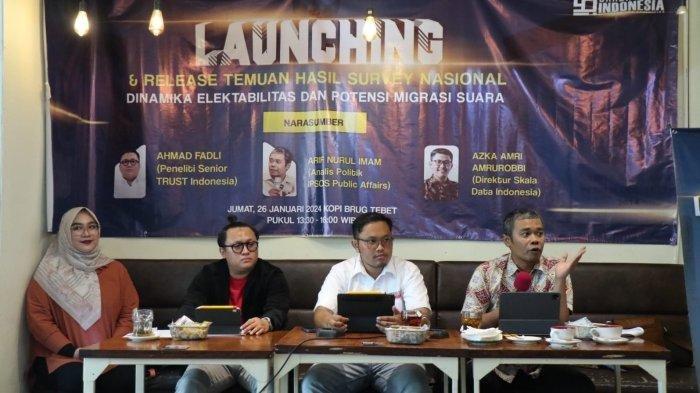 Rilis hasil survei Skala Data Indonesia (SDI) yang digelar di Tebet, Jakarta Selatan, Jumat (26/1/2024)