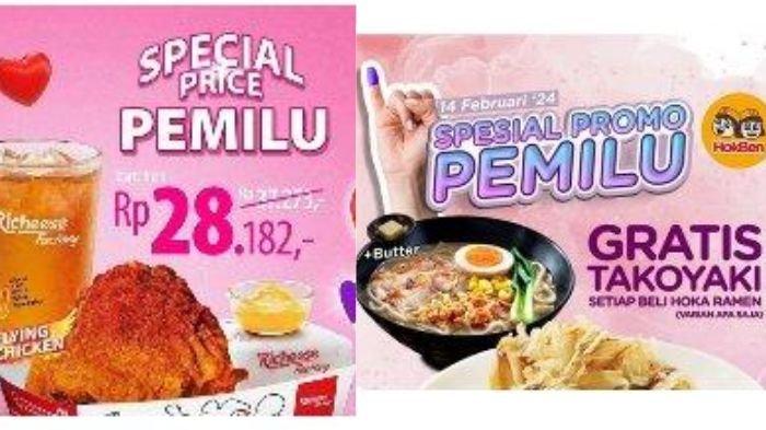 Promo Pemilu 2024. Berikut info promo besok 14 Februari, jangan golput karena kuliner seperti Richeese Factory, Burger King, HokBen beri diskon.