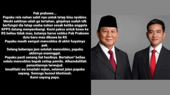 Curhatan anak di Jambi yang ceritakan ayahnya rela tahan sakit dan tunda berobat demi coblos Prabowo-Gibran, meninggal dunia saat anak sedang hitung suara, viral di TikTok.