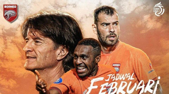 Ilustrasi personel Borneo FC Samarinda siap tempur di lapangan hijau.