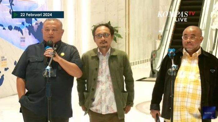 HAK ANGKET -  Sekjen partai anggota Koalisi Perubahan yaitu Sekjen NasDem, Hermawi Taslim; Sekjen PKB, Hasanuddin Wahid; dan Sekjen PKS Aboe Bakar Al-Habsyi di NasDem Tower, Jakarta, Kamis (22/2/2024). Untuk tindak lanjut Hak Angket DPR terkait Hak Angket kecurangan Pilpres 2024, tiga paspol pengusung Anies-Muhaimin, Nasdem, PKB dan PKS menanti PDIP.