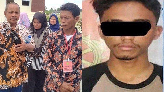 Keluarga korban (kiri) dan potret tersangka, Junaedi. Berikut ini sejumlah fakta mengenai sidang perdana kasus pembunuhan satu keluarga di Babulu Laut, PPU.