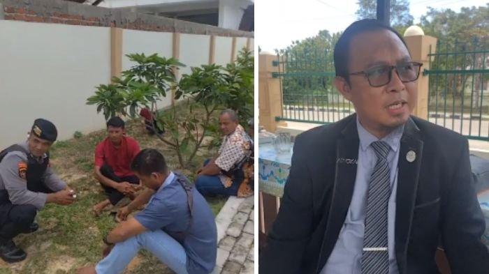 Suasana saat keluarga korban pembunuhan 1 keluarga di Babulu PPU menunggu di luar sidang perdana pelaku Junaedi (kiri) dan kuasa hukum korban (kanan)