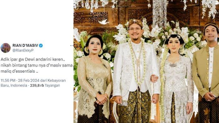 PERNIKAHAN DEWI ANDARINI. Sedang viral di sosial media dan menjadi buah bibir netizen, siapa Dewi Andarani yang menikah dengan vokalis Band D'Essentials? cek fakta dan profilnya. 