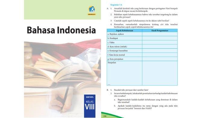 Soal Bahasa Indonesia kelas 8 SMP Kurikulum 2013 halaman 190, cek kunci jawabannya.