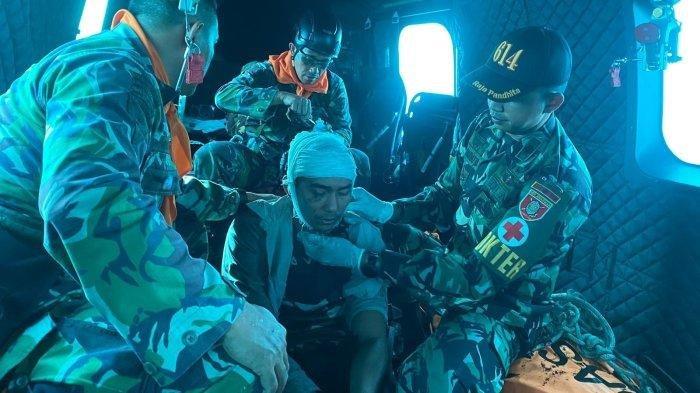 Korban kru pesawat jatuh telah dievakuasi tim penolong dari lokasi kejadian ke Kota Tarakan, Minggu (10/3/2024). Satu kru ditemukan selamat dan satu lagi meninggal dunia.