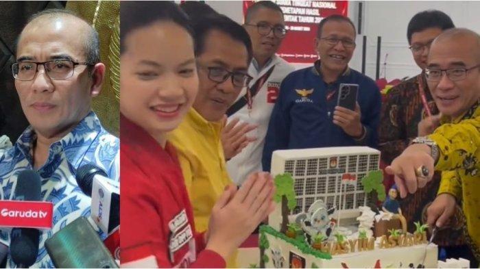 Ketua Komisi Pemilihan Umum (KPU) Hasyim Asyari klarifikasi soal video dirinya disebut mendapat kejutan kue ulang tahun dan merayakan bersama Wasekjen PSI sekaligus caleg DPR RI Marsha Siagian, yang viral di media sosial.