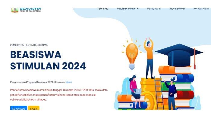 Laman pendaftaran Beasiswa Stimulan Pemkot Balikpapan untuk mahasiswa D3-S3