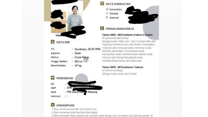 Curriculum Vitae atau CV milik suster yang aniaya anak Aghnia Punjabi, diunggah Aghnia dalam story Instagramnya.