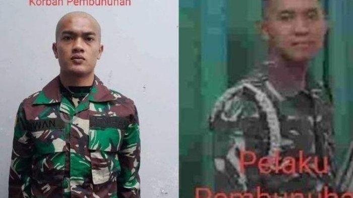 PEMBUNUHAN CASIS TNI AL - Kolase foto mendiang Iwan Sutrisman Telaumbanua (kiri) dan terduga pelaku Serdan Adan Aryan Marsal. Pembunuhan eks casis bintara AL baru terungkap. Dikira sekolah TNI, ternyata Iwan dibunuh Serda Adan 1,5 tahun lalu.