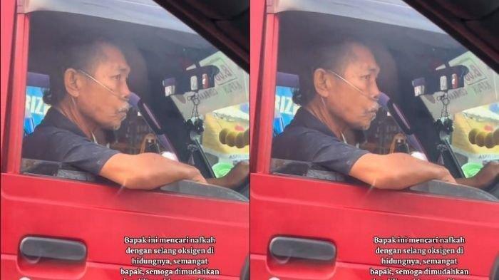 Sebuah video memperlihatkan sopir angkot yang memakai selang oksigen saat 
