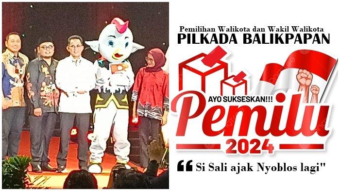 PILKADA BALIKPAPAN 2024 - Ketua KPU Balikpapan, Prakoso Yudho Lelono bersama Walikota Balikpapan, Rahmad Mas'ud menekan tombol sirene sebagai simbolis peluncuran Pilkada serentak dan maskot Pilkada Balikpapan tahun 2024 di gedung BSCC Dome Balikpapan pada Sabtu (4/5/2024) malam.
