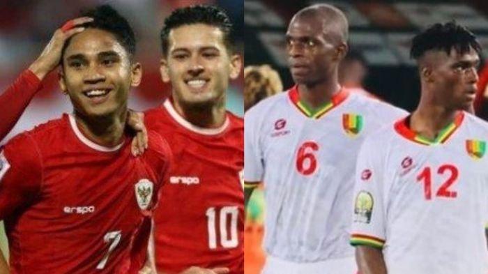 Potret pemain Timnas Indonesia dan Guinea. 