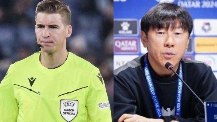 Wasit Timnas Indonesia vs Guinea Francois Letexier yang viral (kiri) usai keputusannya bikin geram STY (kanan).